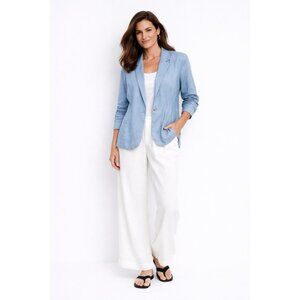 J JILL LOVE LINEN jacket blazer stretch lightweight blue SMALL casual pockets